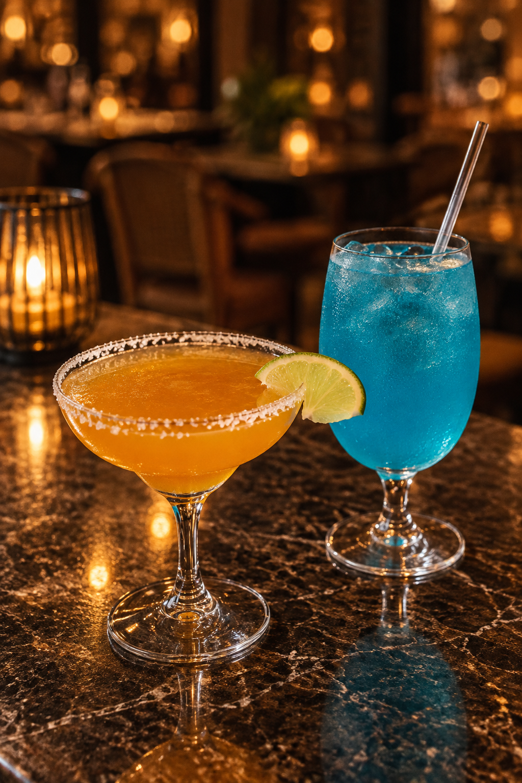 Two colourful cocktails at the Track Shack bar